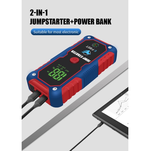 Multifunctional battery booster, car emergency starter, car emergency starter power supply, portable car starter battery booster - blue smart clip