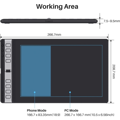 Tablette à dessin Inspiroy 2&nbsp;L de 10 x 6&nbsp;po avec molette de défilement, 8 touches personnalisées et stylet sans pile – compatible avec Mac,