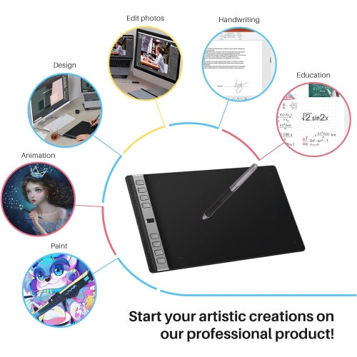 Tablette à dessin Inspiroy 2&nbsp;L de 10 x 6&nbsp;po avec molette de défilement, 8 touches personnalisées et stylet sans pile – compatible avec Mac,