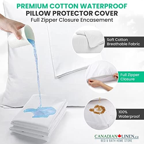 Canadian Linen Waterproof Pillow Protector Zippered Encasement 20"x26" Standard 4 pack Soft Absorbent Breathable Bed Bug Proof Pillow Cover Bedding