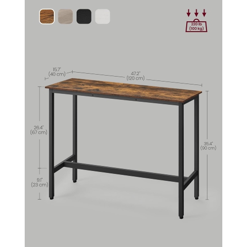 Table de style industriel haute de style pub VASAGLE, brun rustique et encre noire