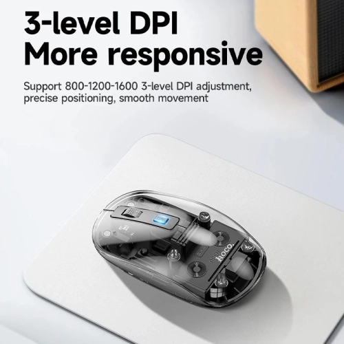 Transparent Dual Mode Silent Bluetooth Wireless Mouse for Computer Desktop Laptop, Black