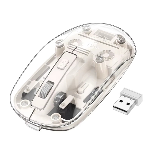 Transparent Dual Mode Silent Bluetooth Wireless Mouse for Computer Desktop Laptop, White