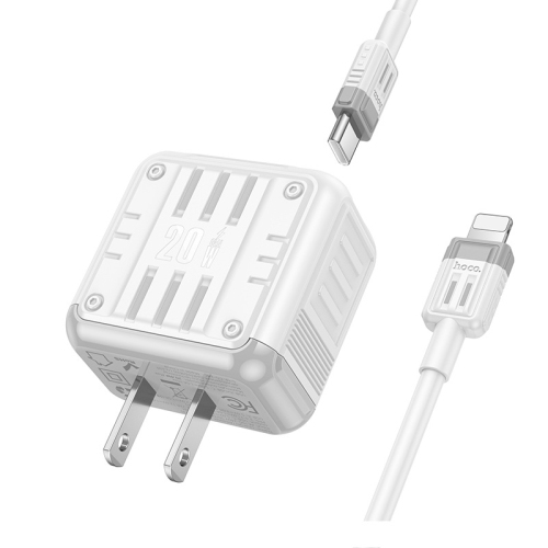 Adaptateur d'alimentation mural à deux ports USB-C PD 20&nbsp;W + USB-A QC3.0 avec câble Lightning