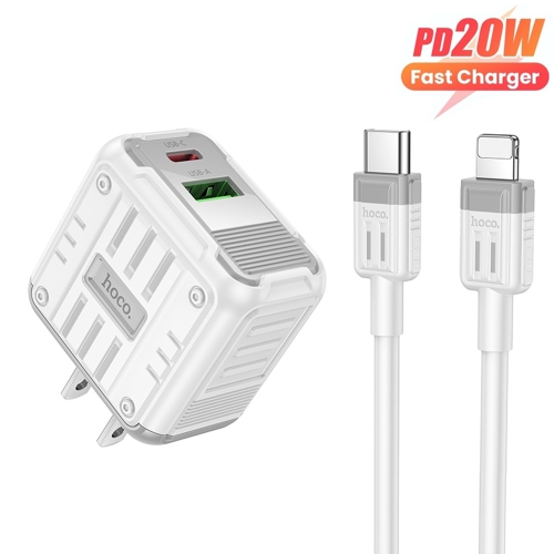 Adaptateur d'alimentation mural à deux ports USB-C PD 20 W + USB-A QC3.0 avec câble Lightning