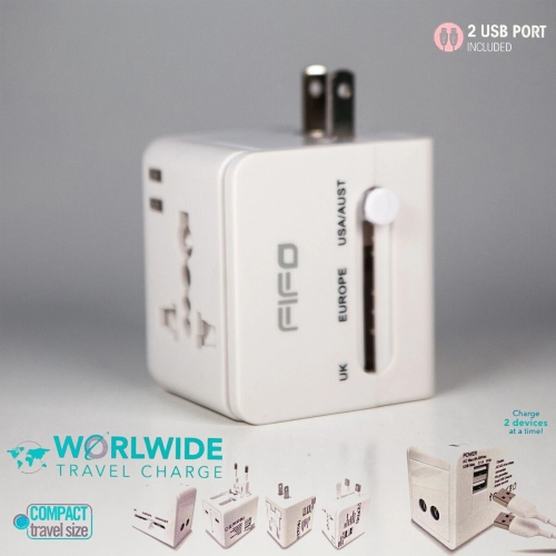 Universal One 2x USB-A Ports Travel AC Plug Converter Wall Charger Power Adapter Interchange AU UK EU Plug
