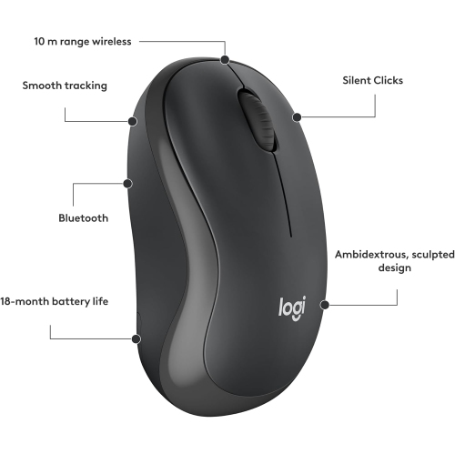 Remis à neuf Souris Bluetooth sans fil compacte M240 Silent de Logitech Batterie de 18 mois à suivi fluide pour Windows, Mac, Chrome, compatible avec