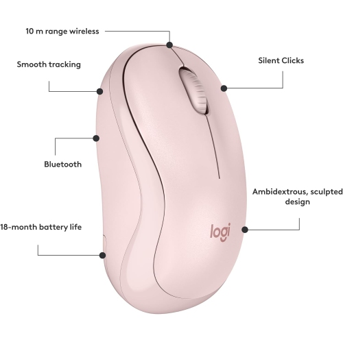 Refurbished Logitech M240 Silent Bluetooth Mouse Wireless Compact Portable Smooth Tracking 18-Month Battery for Windows, Mac, Chrome, Compatible with