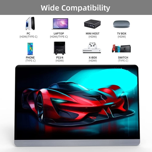 AYY 16.1" FHD 1080P Portable Monitor with USB-C, HDMI, HDR IPS and Built-in Stand/Speakers for for PC Mac Mobile PS4/5 Xbox Switch