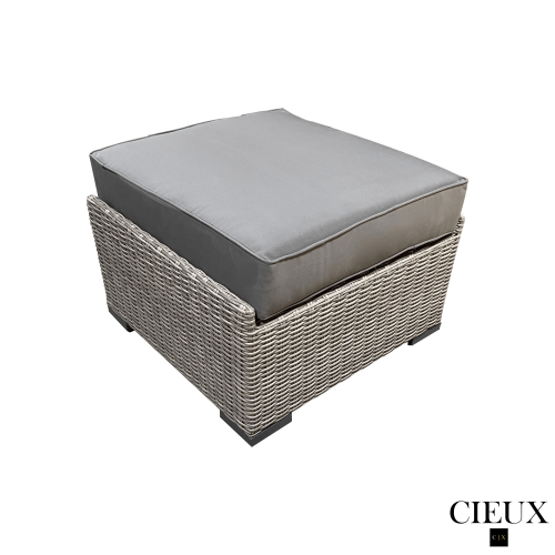 CIEUX Riviera Outdoor Patio Wicker L-Shaped Sectional Sofa and Ottoman Set in Grey with Sunbrella Canvas Charcoal Cushions