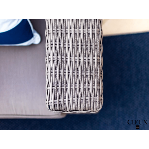 CIEUX Riviera Outdoor Patio Wicker L-Shaped Sectional Sofa and Ottoman Set in Grey with Sunbrella Canvas Charcoal Cushions