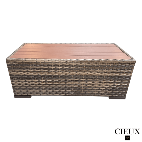 CIEUX Valence Outdoor Patio Wicker Large Sofa, Club Chair and Coffee Table Set in Brown with Sunbrella Canvas Taupe Cushions