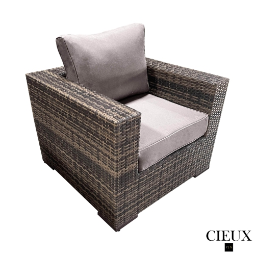CIEUX Valence Outdoor Patio Wicker Large Sofa, Club Chair and Coffee Table Set in Brown with Sunbrella Canvas Taupe Cushions