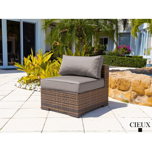 CIEUX Valence Outdoor Patio Wicker Large Corner Sectional Sofa and Coffee Table Set in Brown with Sunbrella Canvas Taupe Cushions