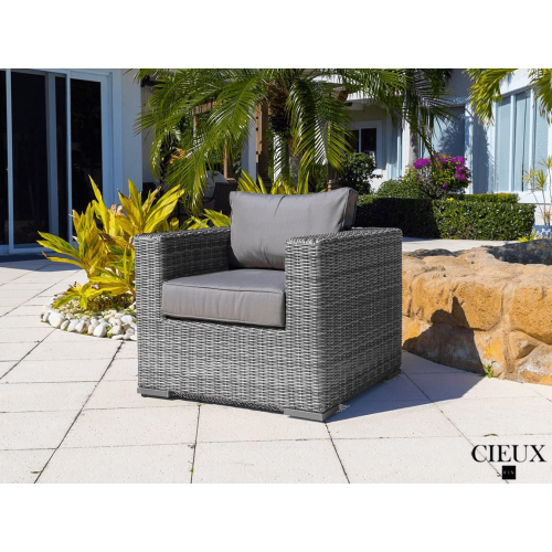 CIEUX Riviera Outdoor Patio Wicker Club Chair in Grey with Sunbrella Canvas Charcoal Cushions