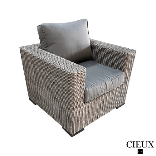 CIEUX Riviera Outdoor Patio Wicker Club Chair in Grey with Sunbrella Canvas Charcoal Cushions