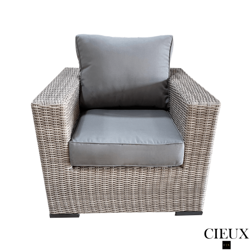 CIEUX Riviera Outdoor Patio Wicker Club Chair in Grey with Sunbrella Canvas Charcoal Cushions