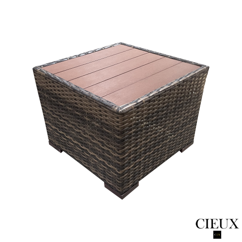 CIEUX Valence Outdoor Patio Wicker Square Side Table in Brown