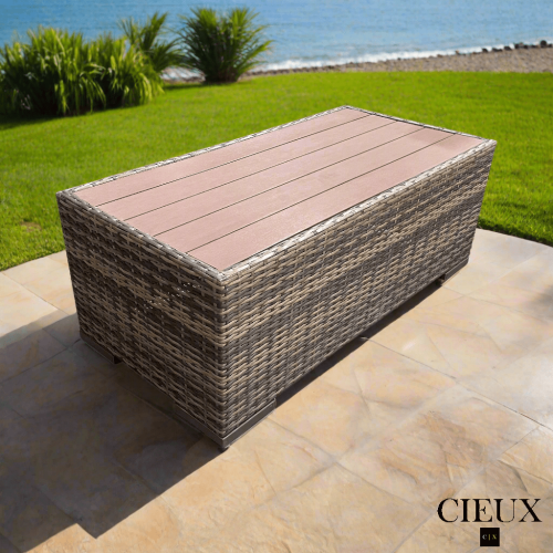CIEUX Valence Outdoor Patio Wicker Rectangular Coffee Table in Brown