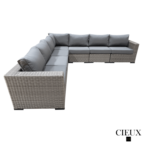 CIEUX Riviera Outdoor Patio Wicker Large Corner Sectional Sofa in Grey with Sunbrella Canvas Charcoal Cushions