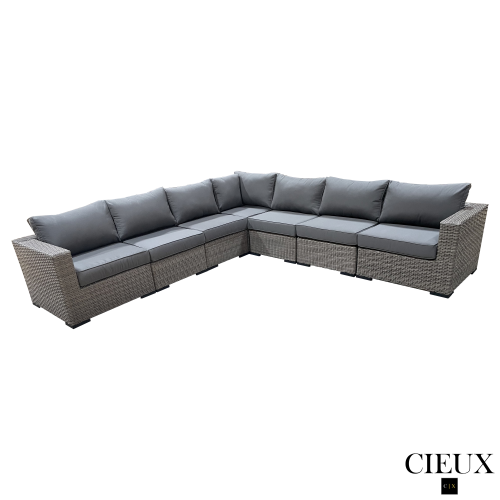 CIEUX Riviera Outdoor Patio Wicker Large Corner Sectional Sofa in Grey with Sunbrella Canvas Charcoal Cushions