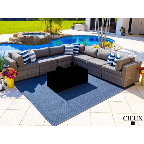 CIEUX Riviera Outdoor Patio Wicker Large Corner Sectional Sofa in Grey with Sunbrella Canvas Charcoal Cushions