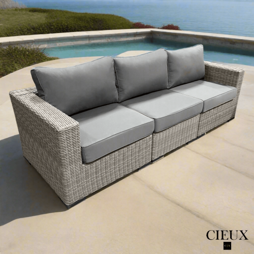 CIEUX  Riviera Outdoor Patio Wicker Sofa In With Sunbrella Canvas Charcoal Cushions In Grey