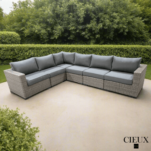 CIEUX  Riviera Outdoor Patio Wicker L-Shaped Sectional Sofa In With Sunbrella Canvas Charcoal Cushions In Grey