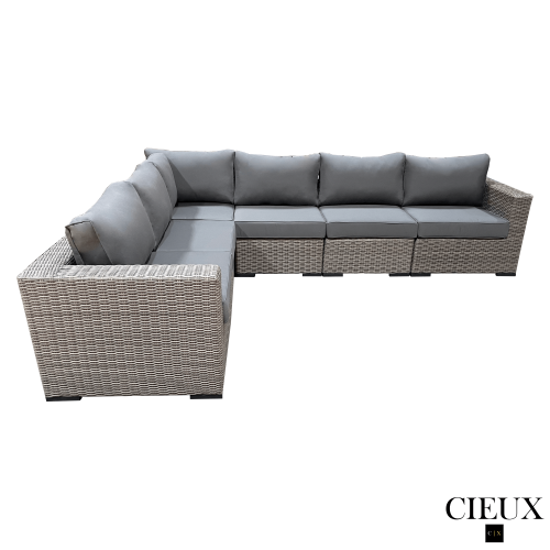 CIEUX Riviera Outdoor Patio Wicker L-Shaped Sectional Sofa in Grey with Sunbrella Canvas Charcoal Cushions