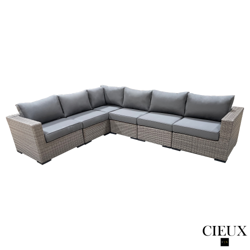 CIEUX Riviera Outdoor Patio Wicker L-Shaped Sectional Sofa in Grey with Sunbrella Canvas Charcoal Cushions