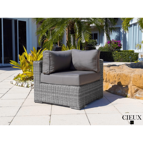 CIEUX Riviera Outdoor Patio Wicker L-Shaped Sectional Sofa in Grey with Sunbrella Canvas Charcoal Cushions
