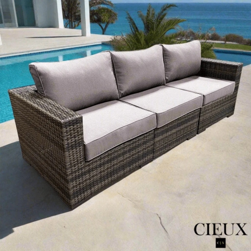 CIEUX  Valence Outdoor Patio Wicker Sofa In With Sunbrella Canvas Taupe Cushions In Brown