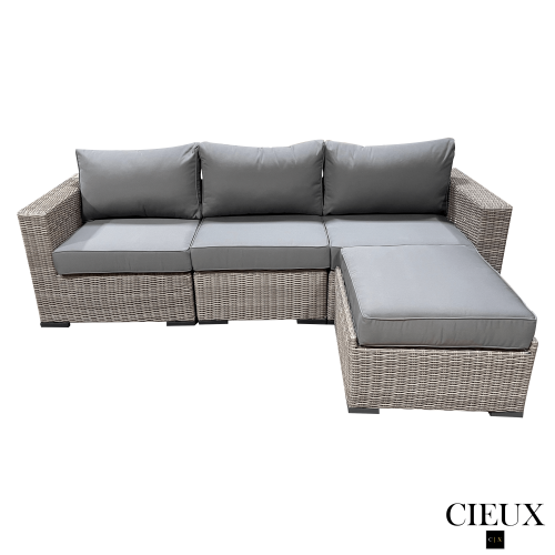CIEUX Riviera Outdoor Patio Wicker Medium Sectional Sofa in Grey with Sunbrella Canvas Charcoal Cushions