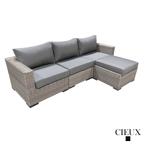 CIEUX Riviera Outdoor Patio Wicker Medium Sectional Sofa in Grey with Sunbrella Canvas Charcoal Cushions