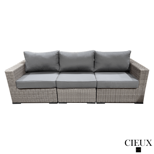 CIEUX Riviera Outdoor Patio Wicker Medium Sectional Sofa in Grey with Sunbrella Canvas Charcoal Cushions