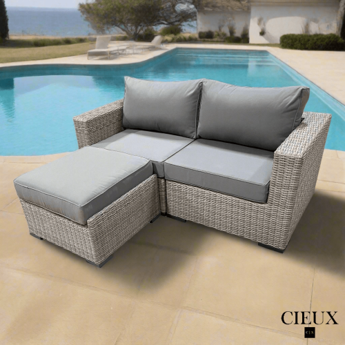 CIEUX  Riviera Outdoor Patio Wicker Small Sectional Sofa In With Sunbrella Canvas Charcoal Cushions In Grey