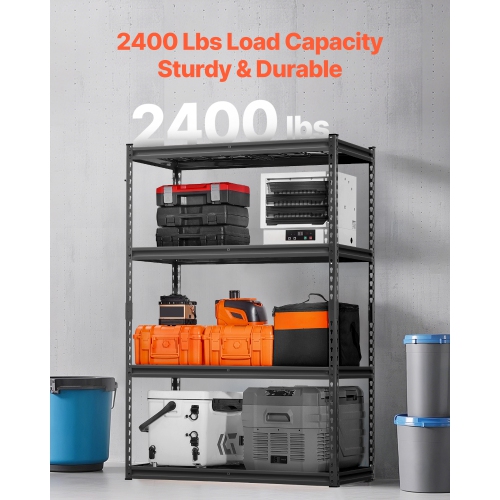 VEVOR 20"D x 40"W x 60"H Storage Shelves, 2400 lbs, 4 Tier Heavy Duty Garage Shelving, Adjustable Metal Shelves for Industrial Shelving Unit Utility