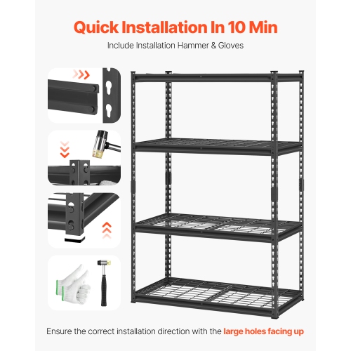 VEVOR 20"D x 40"W x 60"H Storage Shelves, 2400 lbs, 4 Tier Heavy Duty Garage Shelving, Adjustable Metal Shelves for Industrial Shelving Unit Utility