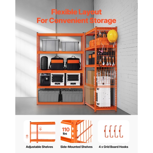 VEVOR 18"D x 48"W x 72"H Storage Shelves, 2500 lbs, 5 Tier Heavy Duty Garage Shelving, Adjustable Metal Shelves for Industrial Shelving Unit Utility