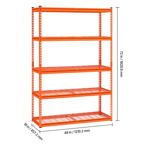 VEVOR 18"D x 48"W x 72"H Storage Shelves, 2500 lbs, 5 Tier Heavy Duty Garage Shelving, Adjustable Metal Shelves for Industrial Shelving Unit Utility
