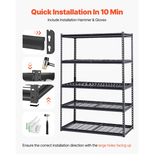 VEVOR 24"D x 48"W x 72"H Storage Shelves, 3000 lbs, 5 Tier Heavy Duty Garage Shelving, Adjustable Metal Shelves for Industrial Shelving Unit Utility