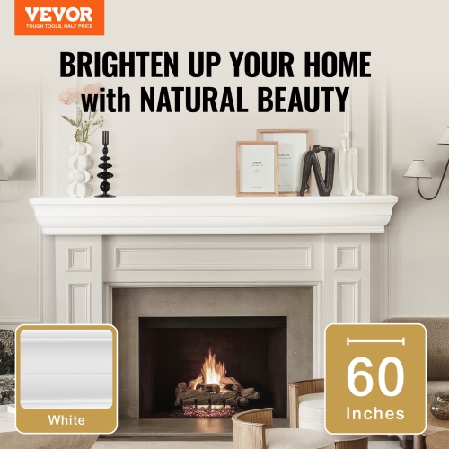 VEVOR 60" x 8" x 5" Fireplace Mantel, 50lbs Weight Capacity, Natural Wood Mantel for Over Fireplace, Wall Mounted Floating Farmhouse Shelf,