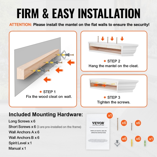 VEVOR 60" x 8" x 5" Fireplace Mantel, 50lbs Weight Capacity, Natural Wood Mantel for Over Fireplace, Wall Mounted Floating Farmhouse Shelf,