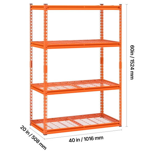 VEVOR 20"D x 40"W x 60"H Storage Shelves, 2400 lbs, 4 Tier Heavy Duty Garage Shelving, Adjustable Metal Shelves for Industrial Shelving Unit Utility