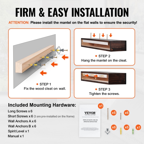 VEVOR 48"x8"x5" Fireplace Mantel, 50 lbs Weight Capacity, Natural Wood Mantel for Over Fireplace, Wall Mounted Floating Farmhouse Shelf, Handcrafted