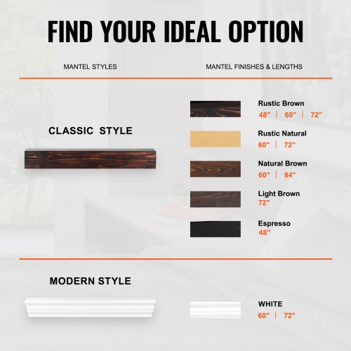 VEVOR 48"x8"x5" Fireplace Mantel, 50 lbs Weight Capacity, Natural Wood Mantel for Over Fireplace, Wall Mounted Floating Farmhouse Shelf, Handcrafted