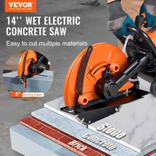 VEVOR 16 in Electric Concrete Saw, 3200 W Motor Circular Saw Cutter with Max. 5 in Adjustable Cutting Depth, Wet Disk Saw Cutter Includes Water Line,
