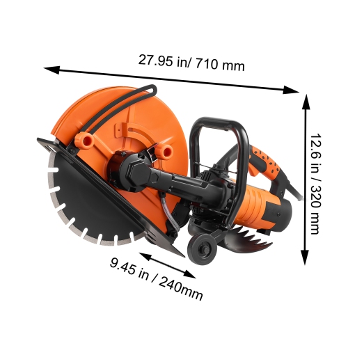 VEVOR 16 in Electric Concrete Saw, 3200 W Motor Circular Saw Cutter with Max. 5 in Adjustable Cutting Depth, Wet Disk Saw Cutter Includes Water Line,
