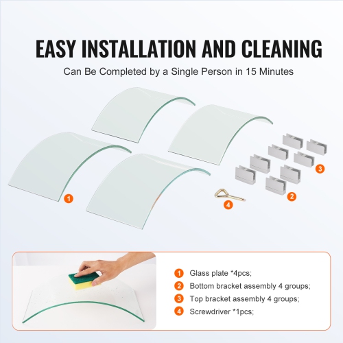 VEVOR 17 x 6.7 inch Fire Pit Wind Guard, Round Glass Flame Shield, 0.24-Inch Thick Fire Table Accessory, Clear Tempered Glass Flame Guard for