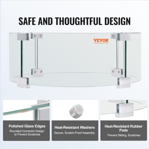 VEVOR 17 x 6.7 inch Fire Pit Wind Guard, Round Glass Flame Shield, 0.24-Inch Thick Fire Table Accessory, Clear Tempered Glass Flame Guard for